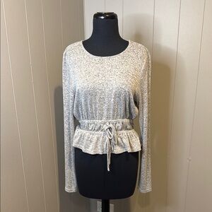 Z Good Luck Women’s Large Gem Gray Peplum Blouse Sweater with Tie Front